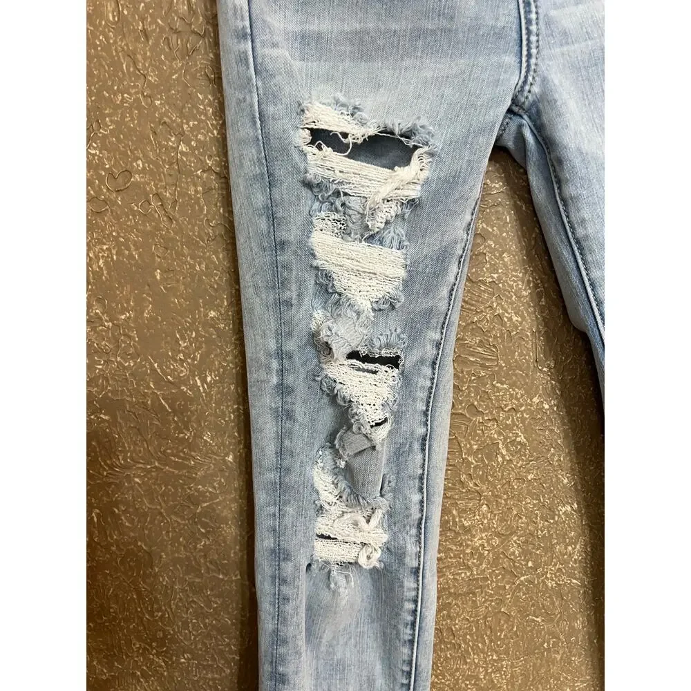 American Eagle Highest Rise Jegging Next Level Stretch Distress Raw Hem Size 00